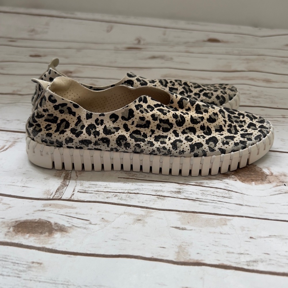 Ilse Jacobsen Tulip 139 Slip On Shoes Leopard Print Perforated Tan Black Size 38